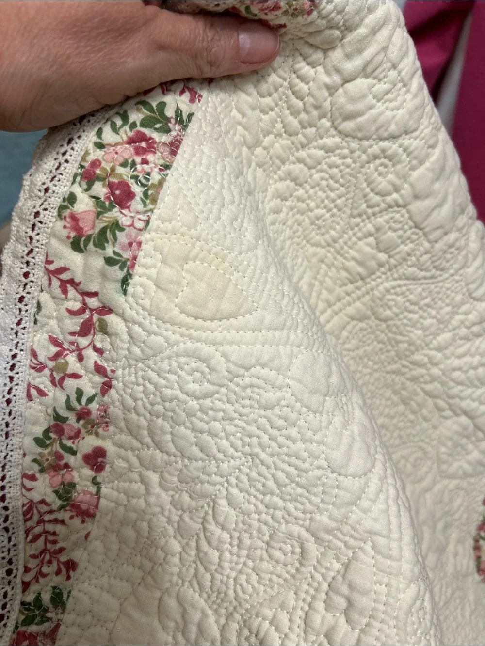 Cracker Barrel Quilted Throw/Wall Hanging 50x60 Floral Hearts Cotton Blanke